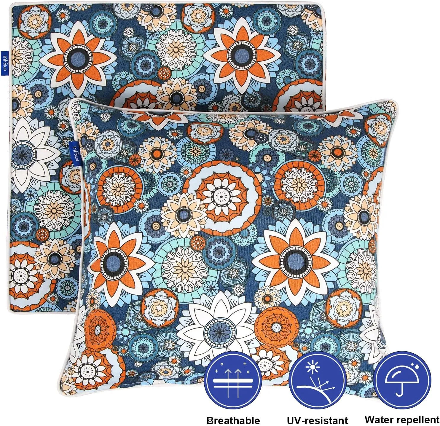 Deep Seat Cushions, Outdoor Cushions, Patio Furniture Cushions, Deep Seat & Back Cushion Patio Cushions for Backyard Couch Sofa Fade Resistant (22x24x4 in, Blue Chrysanth)
