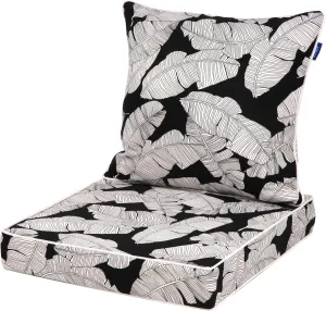 Deep Seat Cushions, Outdoor Cushions, Patio Furniture Cushions, Deep Seat & Back Cushion Patio Cushions with Rmoveable Cover for Backyard Couch Sofa Fade Resistant (19x19x3 in, Black Leaves)