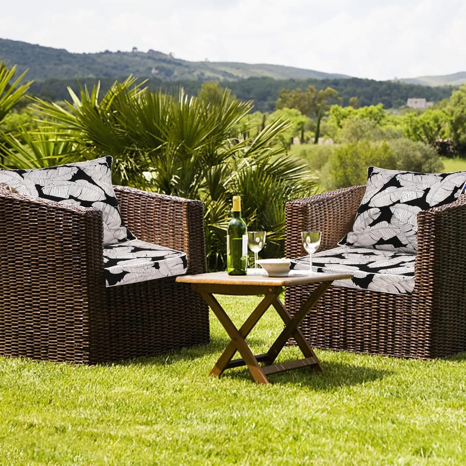 Deep Seat Cushions, Outdoor Cushions, Patio Furniture Cushions, Deep Seat & Back Cushion Patio Cushions with Rmoveable Cover for Backyard Couch Sofa Fade Resistant (19x19x3 in, Black Leaves)