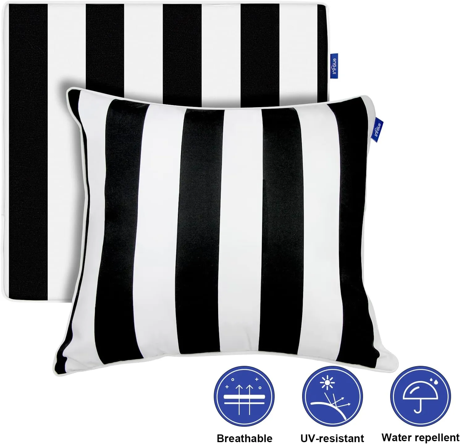 Deep Seat Cushions, Outdoor Cushions, Patio Furniture Cushions, Deep Seat & Back Cushion Patio Cushions with Rmoveable Cover for Backyard Couch Sofa Fade Resistant (22x24x4 in, Black Stripes)