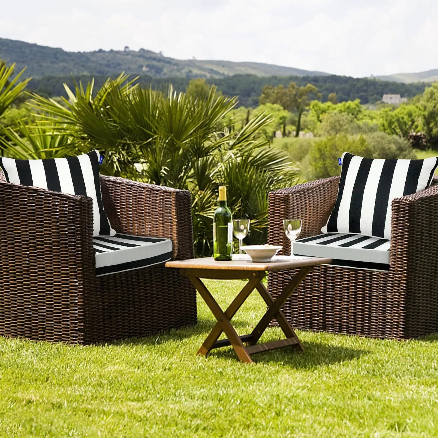 Deep Seat Cushions, Outdoor Cushions, Patio Furniture Cushions, Deep Seat & Back Cushion Patio Cushions with Rmoveable Cover for Backyard Couch Sofa Fade Resistant (22x24x4 in, Black Stripes)