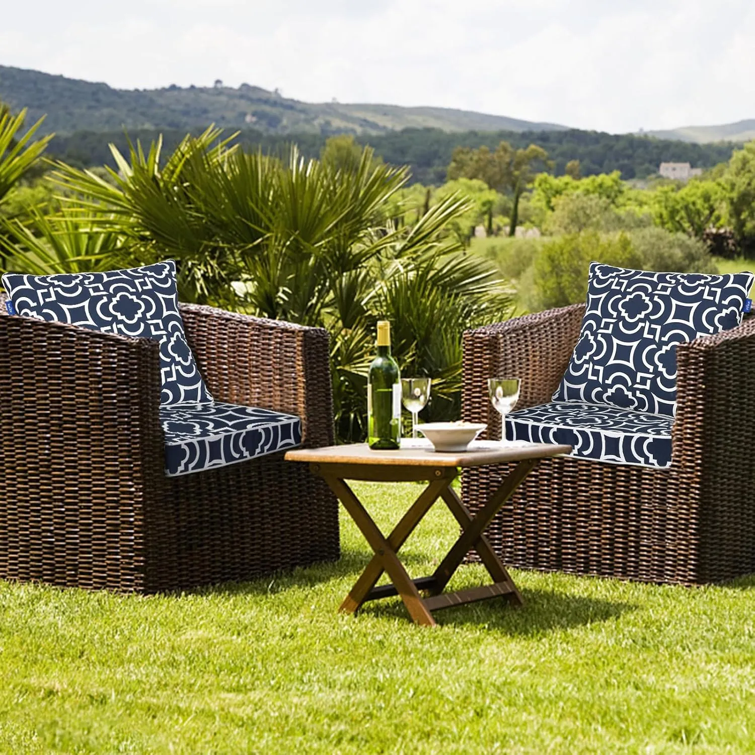 Deep Seat Cushions, Outdoor Cushions, Patio Furniture Cushions, Deep Seat & Back Cushion Patio Cushions with Rmoveable Cover for Backyard Couch Sofa Fade Resistant (22x24x4 in, Blue Geometry)