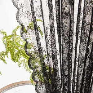 Deeprove Black Lace Curtains 63 Inch Length 2 Panels Set for Bedroom, Sheer Floral Embroidery Vintage Victorian Gothic Window Treatment Pair Ruffle Drape Pair for Halloween, Rod Pocket, W57 x L63