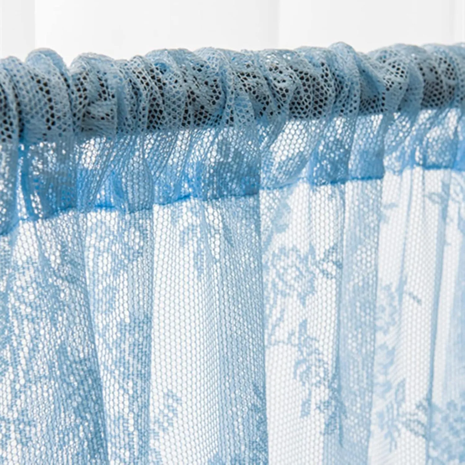 Deeprove Blue Lace Curtains 84 Inches Long, Boho Sheer Curtains Window Treatment Drape Pair 2 Panels Set for Bedroom Living Room Kitchen, Bohemian Shabby Chic Florals Vintage, Rod Pocket, W57 x L84