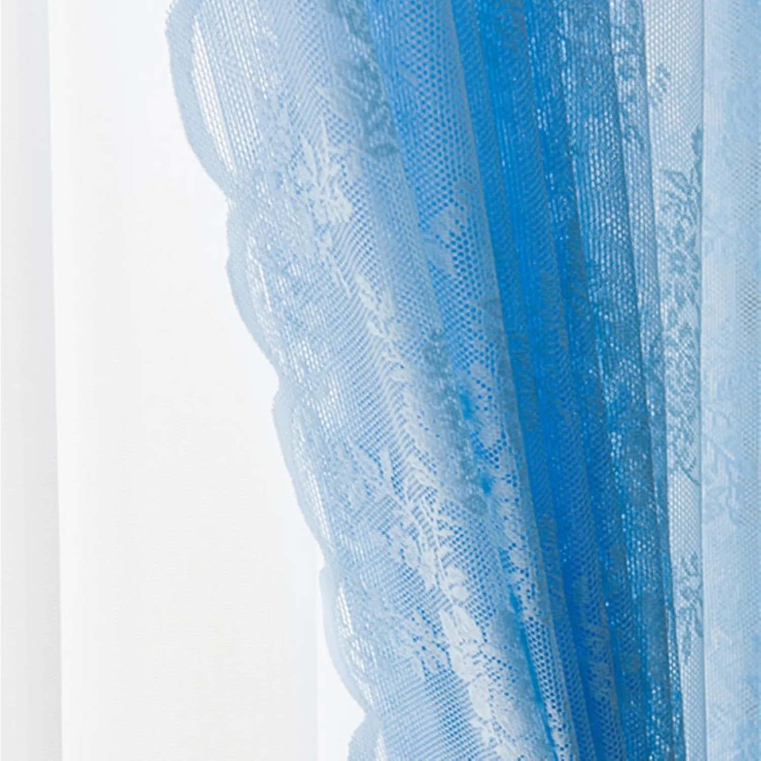 Deeprove Blue Lace Curtains 84 Inches Long, Boho Sheer Curtains Window Treatment Drape Pair 2 Panels Set for Bedroom Living Room Kitchen, Bohemian Shabby Chic Florals Vintage, Rod Pocket, W57 x L84