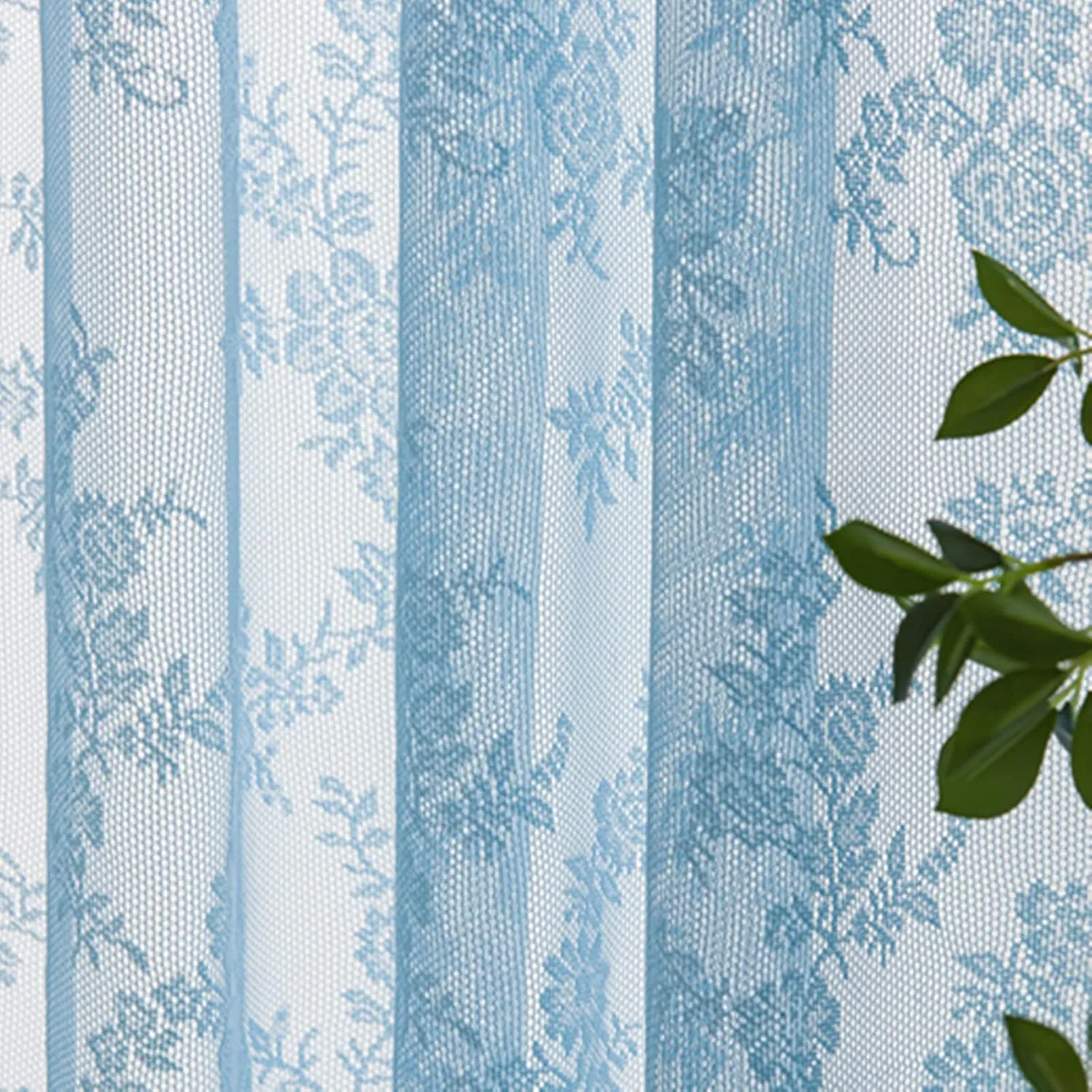 Deeprove Blue Lace Curtains 84 Inches Long, Boho Sheer Curtains Window Treatment Drape Pair 2 Panels Set for Bedroom Living Room Kitchen, Bohemian Shabby Chic Florals Vintage, Rod Pocket, W57 x L84