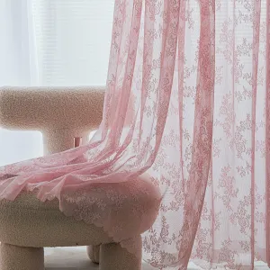 Deeprove Lace Curtains 72 Inch Length 2 Panels Set, Blush Pink Sheer Floral Embroidery Vintage Window Panel Treatment Pair Ruffled Decor Privacy Tulle Drape for Girls' Bedroom, Rod Pocket, W57 x L72