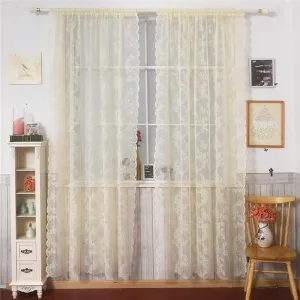 Deeprove Lace Curtains 72 Inch Length 2 Panels Set, Yellow Sheer Florals Embroidery Vintage Voile Window Panel Treatment Pair Decor Drape for Bedroom/Living Room/Kitchen, Rod Pocket, W57 x L72