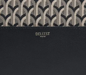 Dell'est Milano Brand Wanda Shopper Bag Jacquard Black Designer Monogram Tote Bag, Black and Grey Pattern, Large Shoulder Handbag with Gold Hardware