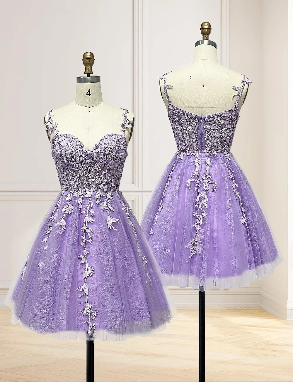 Dessiny Junior's Spaghetti Straps Short Prom Dresses Lace for Teens 2024 Tulle Homecoming Dress Cocktail Gowns DE04