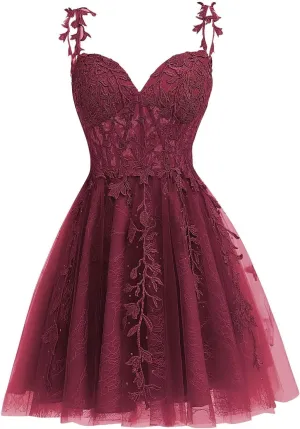 Dessiny Junior's Spaghetti Straps Short Prom Dresses Lace for Teens 2024 Tulle Homecoming Dress Cocktail Gowns DE04