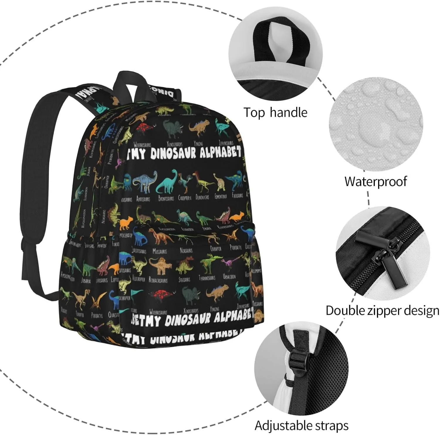 Dinosaur Alphabet Types Of Dinosaur Laptop Backpack Shoulder Bag Laptop Pack Travel Backpacks Commuter Back Pack Casual Daypack Bags With Side Pockets