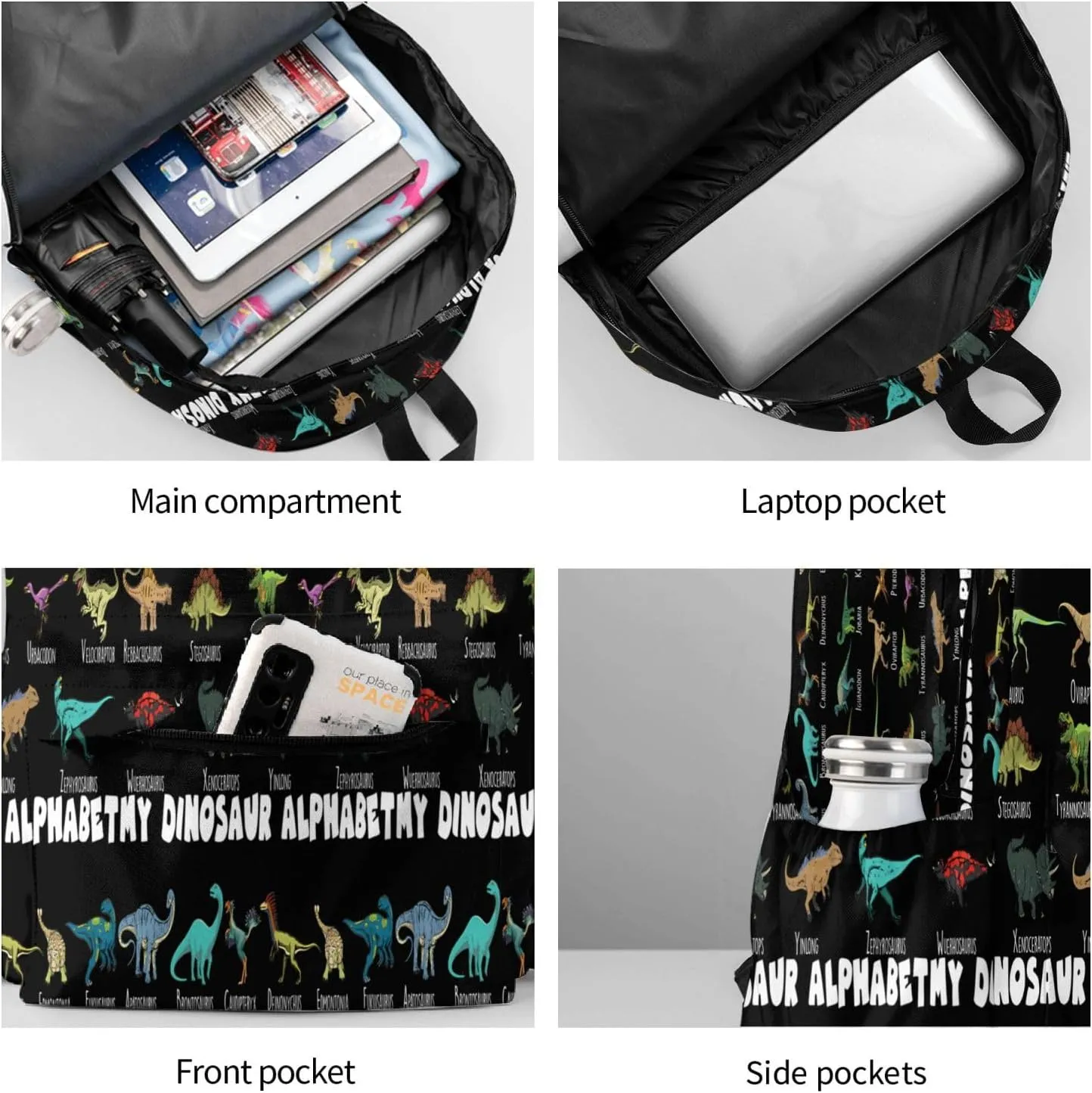 Dinosaur Alphabet Types Of Dinosaur Laptop Backpack Shoulder Bag Laptop Pack Travel Backpacks Commuter Back Pack Casual Daypack Bags With Side Pockets