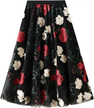 Dirholl Women's A-Line Fairy Elastic Waist Polyester Spandex Midi Skirt