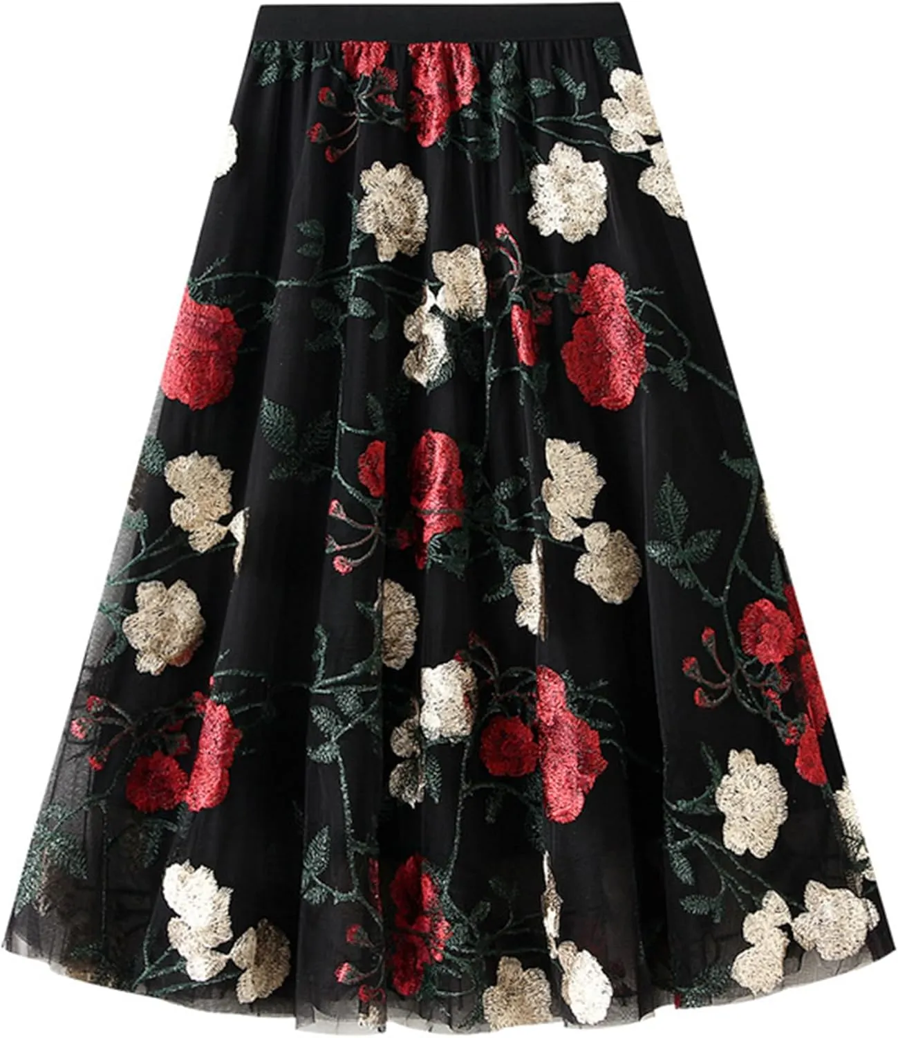 Dirholl Women's A-Line Fairy Elastic Waist Polyester Spandex Midi Skirt
