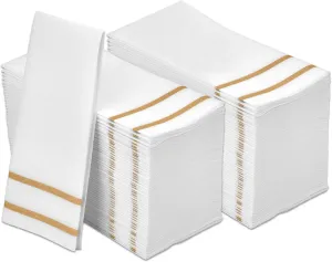 Disposable Hand Towels for Bathroom, Gold Design 200 Disposable Linen-Feel Guest Towels – Formal Dinner, Wedding Napkins for Tables, and Restrooms - 8.5x4-Inches Folded 12x16.5-inches unfolded,