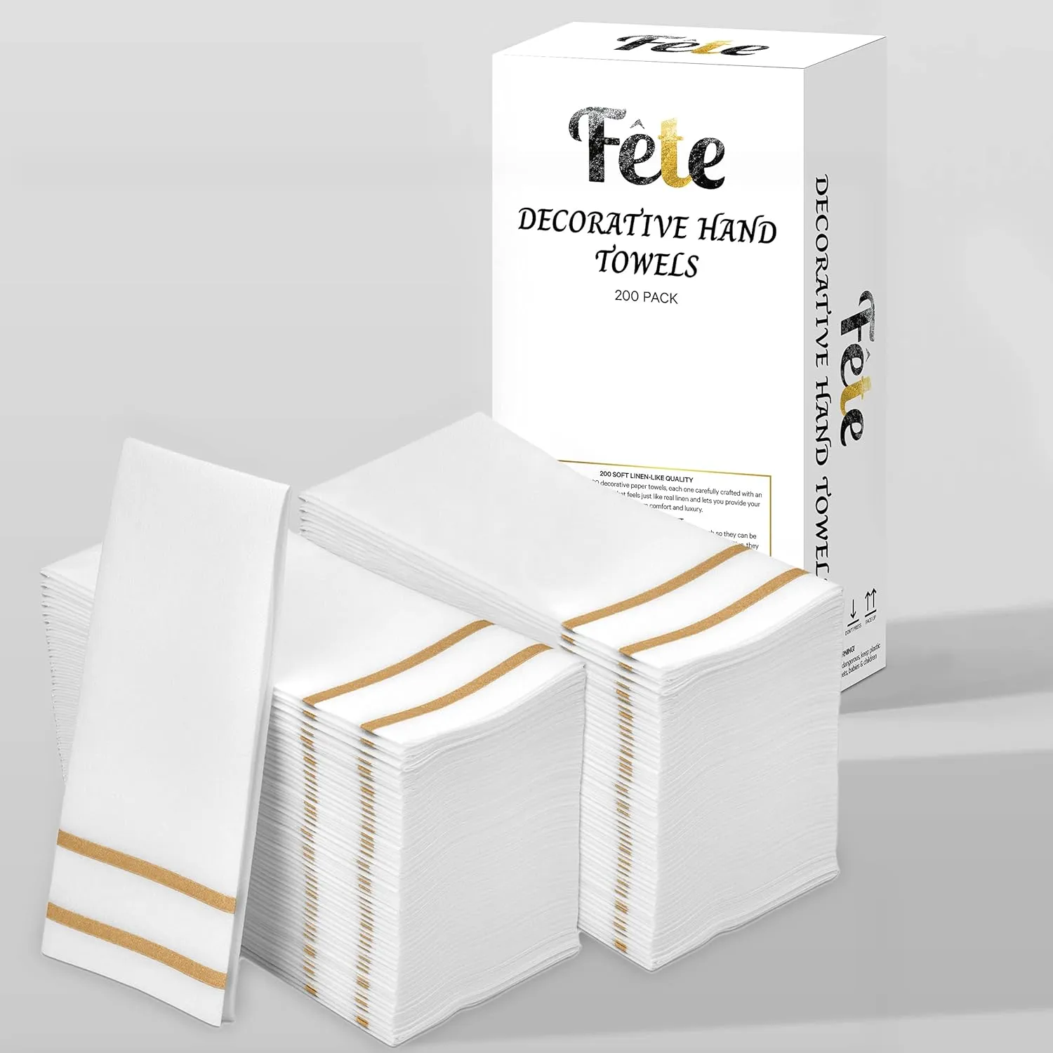 Disposable Hand Towels for Bathroom, Gold Design 200 Disposable Linen-Feel Guest Towels – Formal Dinner, Wedding Napkins for Tables, and Restrooms - 8.5x4-Inches Folded 12x16.5-inches unfolded,