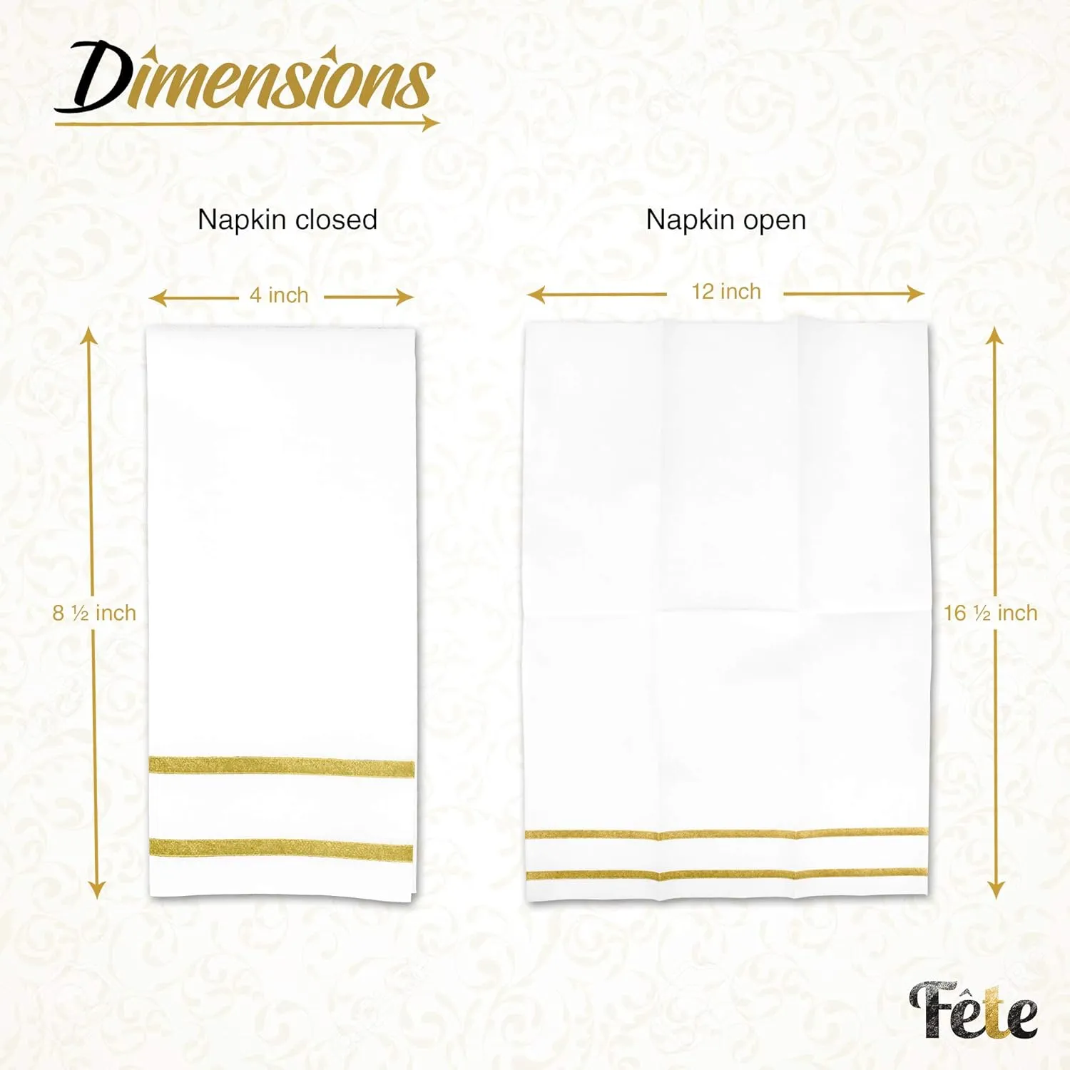 Disposable Hand Towels for Bathroom, Gold Design 200 Disposable Linen-Feel Guest Towels – Formal Dinner, Wedding Napkins for Tables, and Restrooms - 8.5x4-Inches Folded 12x16.5-inches unfolded,