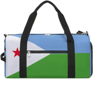 Djibouti Flag Gym Bag with Shoe Compartment and Wet Pocket Travel Duffel for Sports