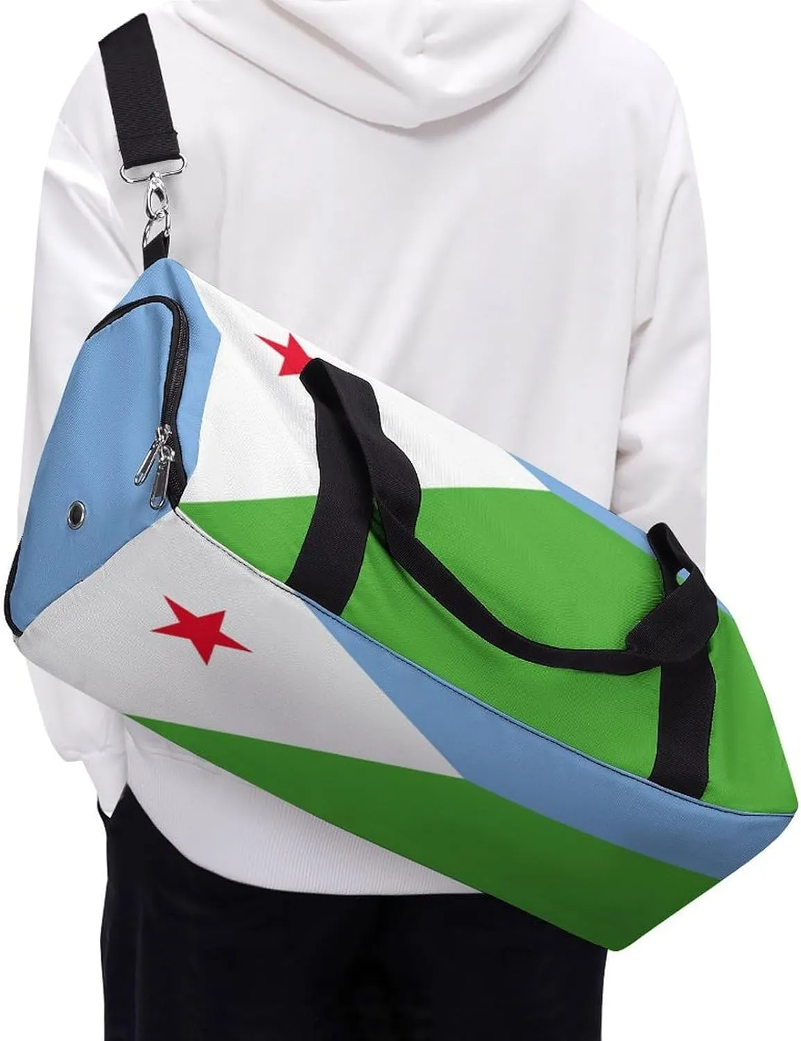 Djibouti Flag Gym Bag with Shoe Compartment and Wet Pocket Travel Duffel for Sports
