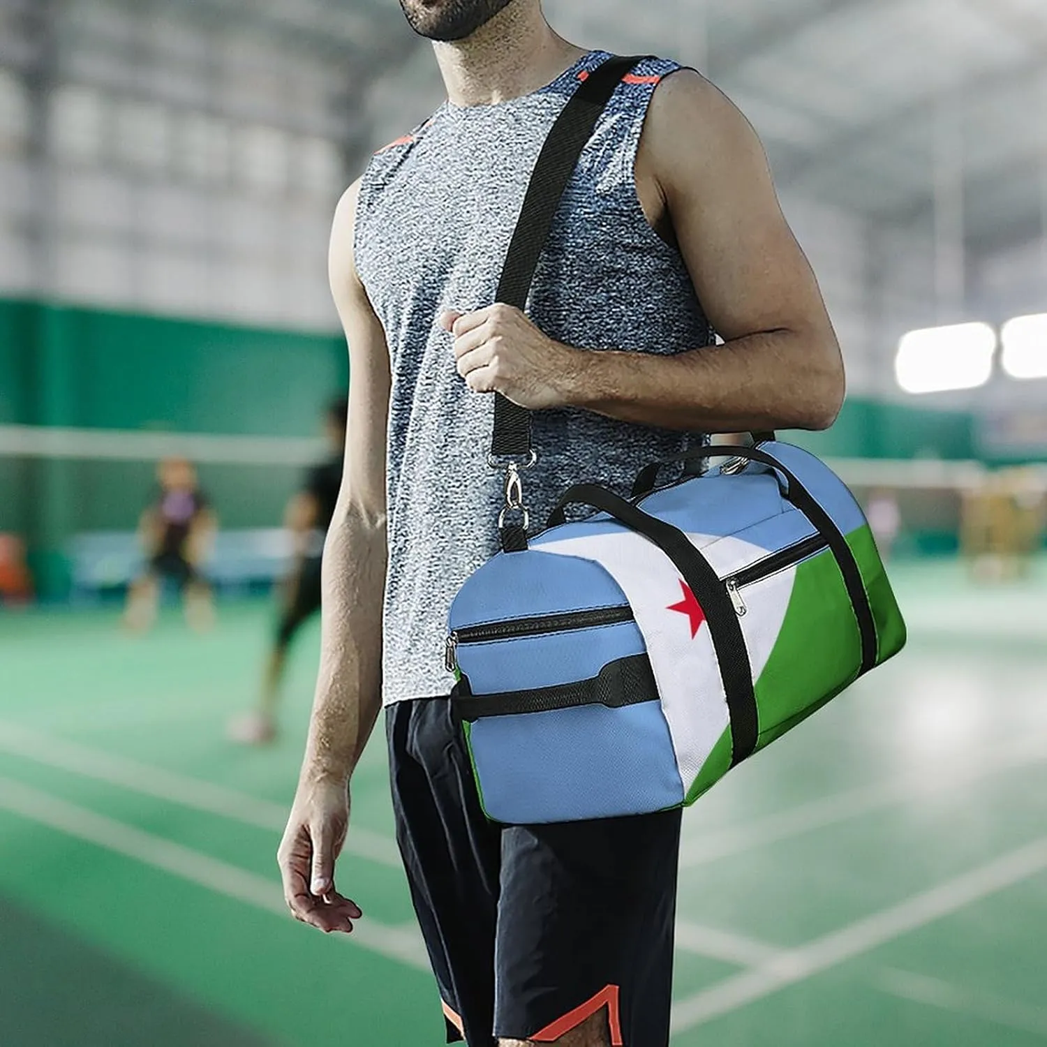 Djibouti Flag Gym Bag with Shoe Compartment and Wet Pocket Travel Duffel for Sports