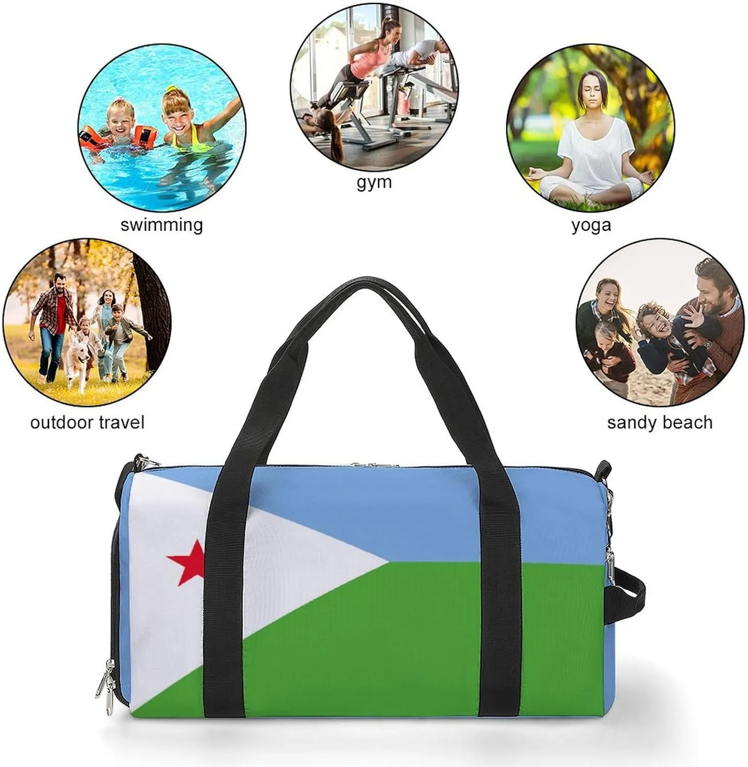 Djibouti Flag Gym Bag with Shoe Compartment and Wet Pocket Travel Duffel for Sports