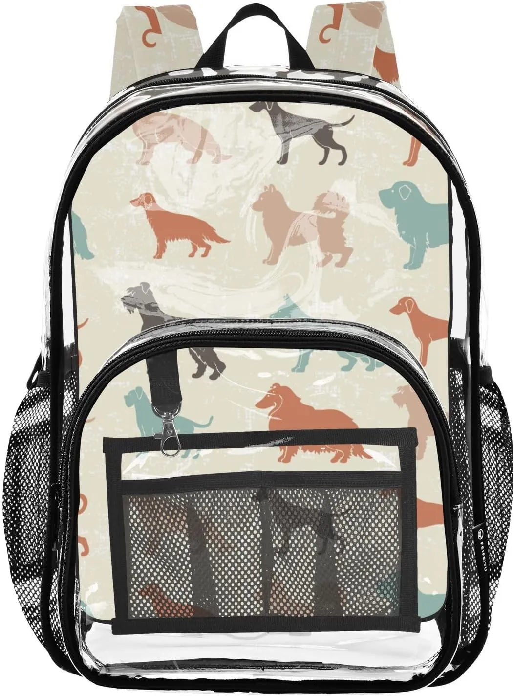 Dog Breeds Clear Backpack for Boys Girls PVC Transparent School Bookbag Large Capacity Clear Bag for Student Work Travel