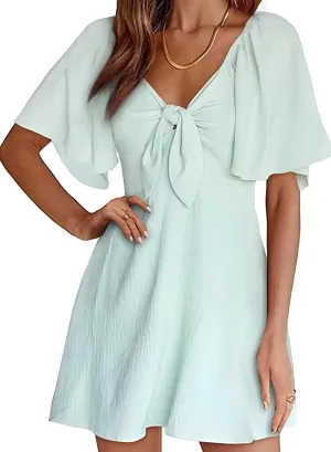 Dokotoo Womens Dresses 2025 Spring Summer Deep V Neck Elegant Bow tie Mini Dress S-XL