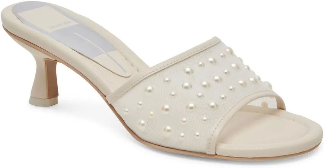 Dolce Vita Womens MEEZA Pearl Embellished Kitten Heels Ivory 10 Medium (B,M)