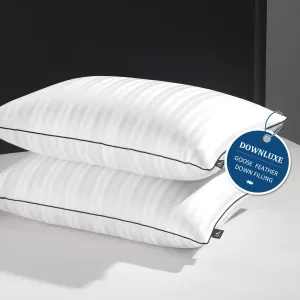 downluxe Goose Down Pillows - Hotel Collection Feather Pillows for Back, Stomach or Side Sleepers, Down Pillows King Size Set of 2 (20"x36")