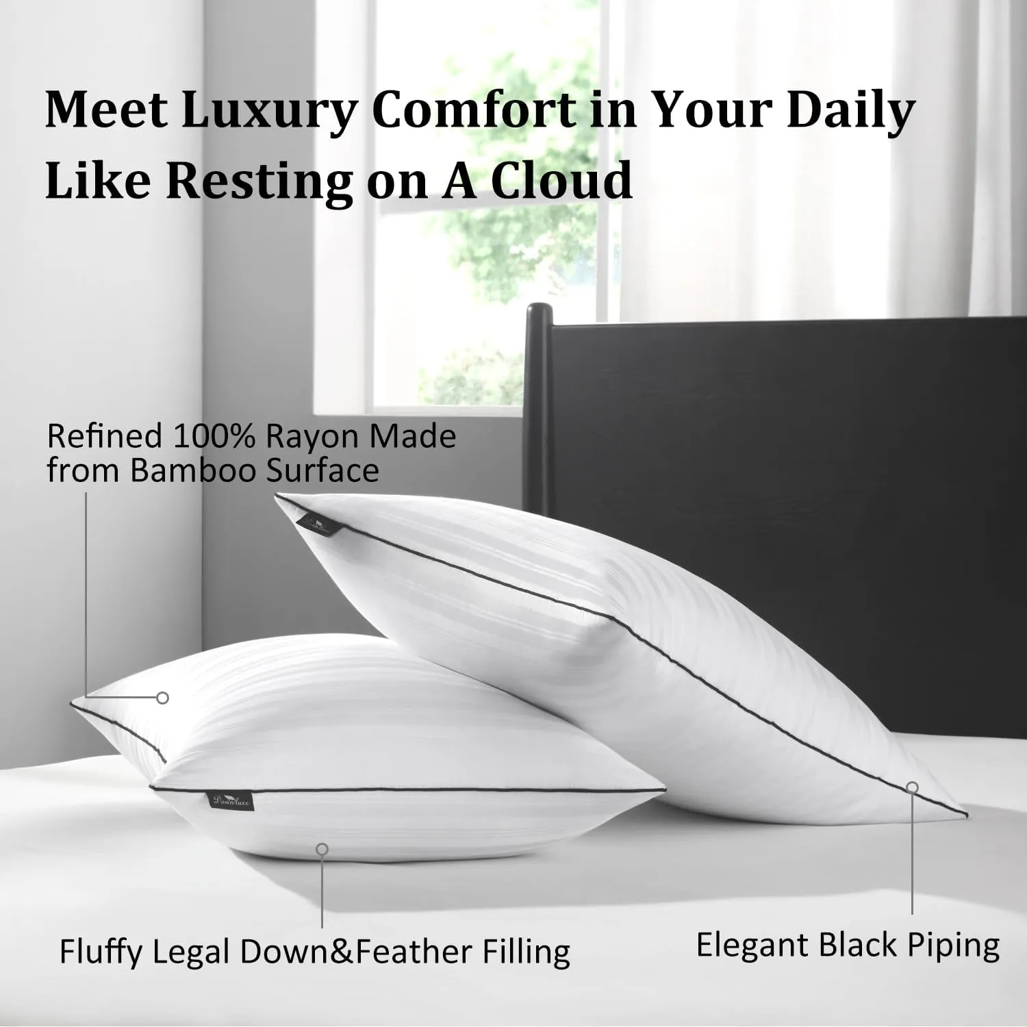 downluxe Goose Down Pillows - Hotel Collection Feather Pillows for Back, Stomach or Side Sleepers, Down Pillows King Size Set of 2 (20"x36")
