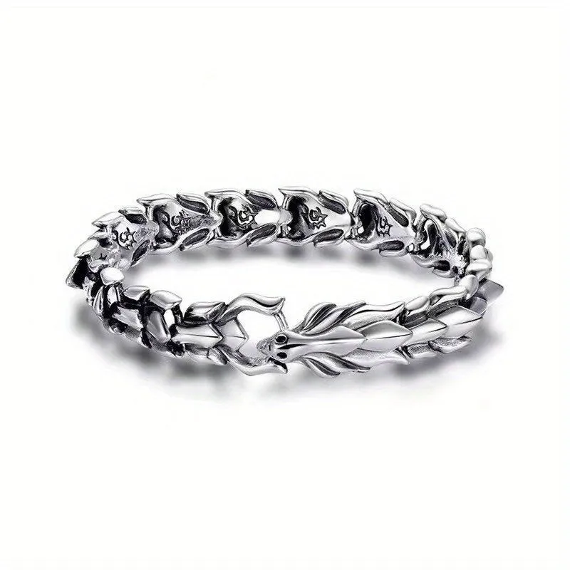 Dragon Ray Explosive Silver Plated Vintage Dragon Monogram Bracelet
