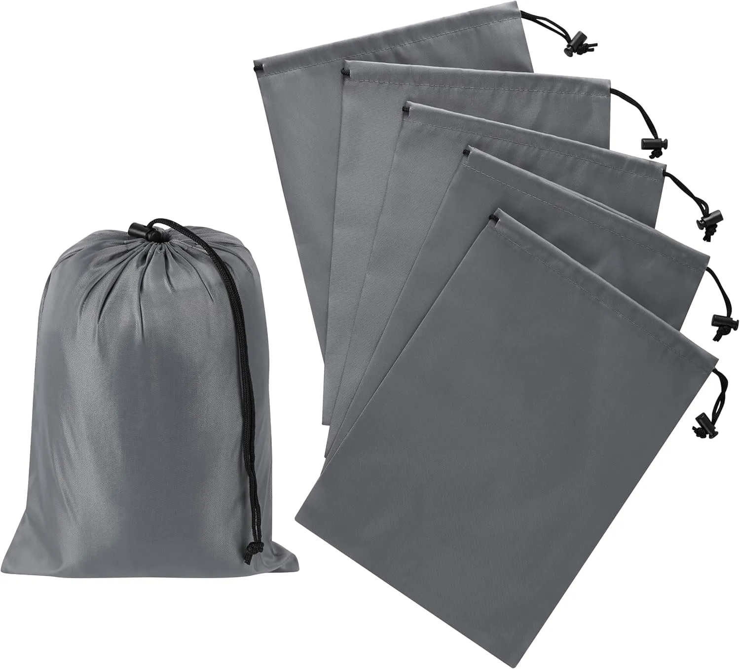 Drawstring Bag with Toggle - Nylon Cinch and Ditty Pouch (Gray, 8 x 11 Inch)