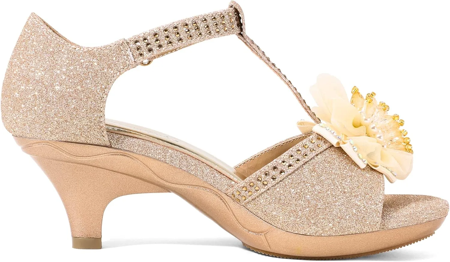 DREAM PAIRS Girls Sandals Low Heel Dress Pump Ankle T Strap Flower Shoes Toddler/Little Kid/Big Kid