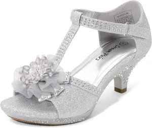 DREAM PAIRS Girls Sandals Low Heel Dress Pump Ankle T Strap Flower Shoes Toddler/Little Kid/Big Kid