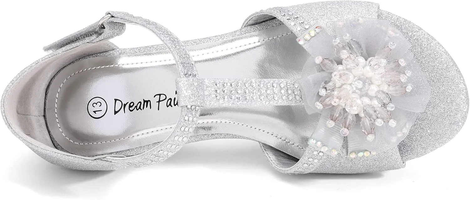 DREAM PAIRS Girls Sandals Low Heel Dress Pump Ankle T Strap Flower Shoes Toddler/Little Kid/Big Kid
