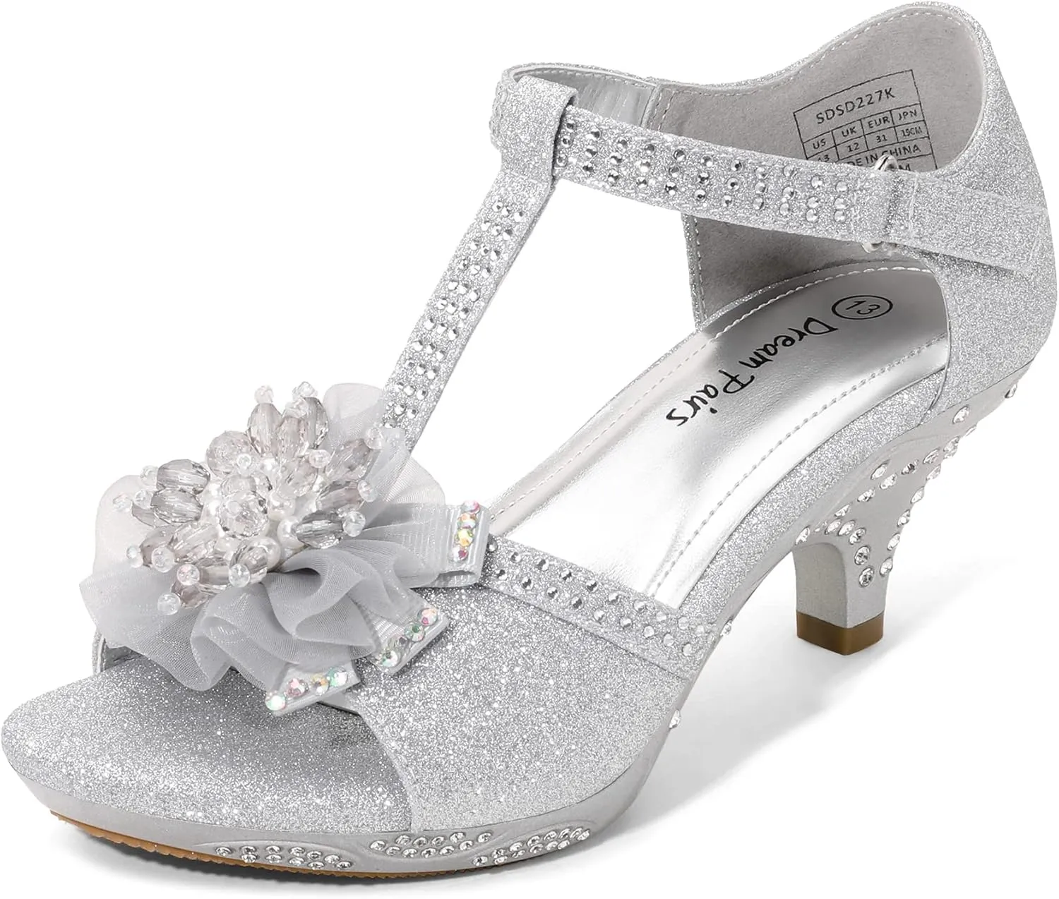 DREAM PAIRS Girls Sandals Low Heel Dress Pump Ankle T Strap Flower Shoes Toddler/Little Kid/Big Kid