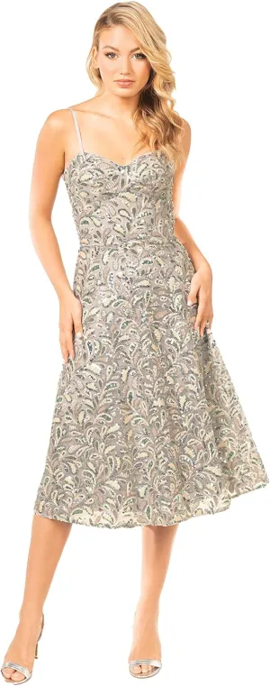 Dress the Population Women's Carlita Fit and Flare Midi Dress