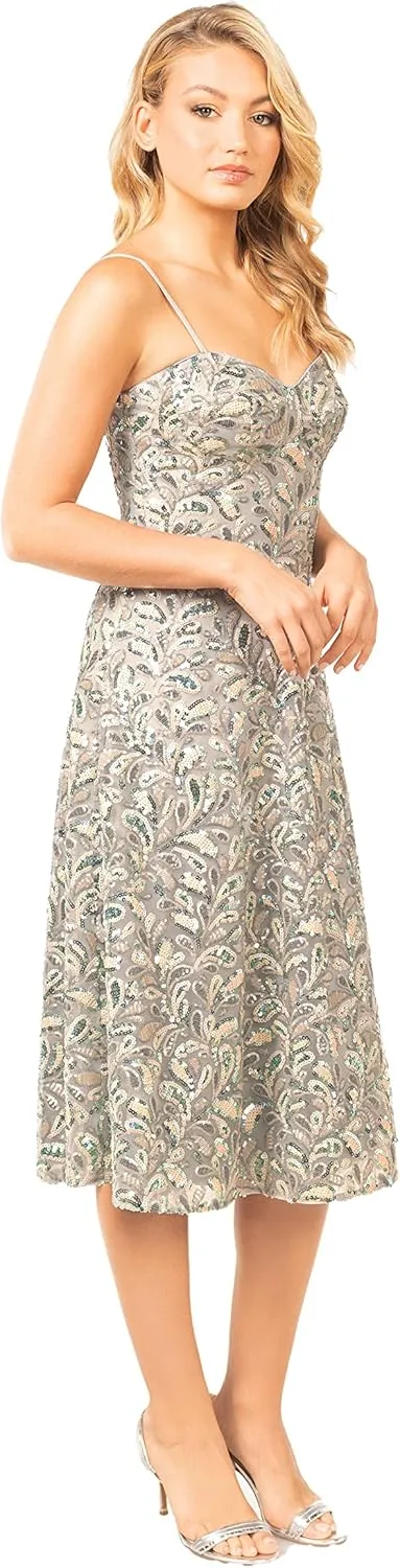 Dress the Population Women's Carlita Fit and Flare Midi Dress
