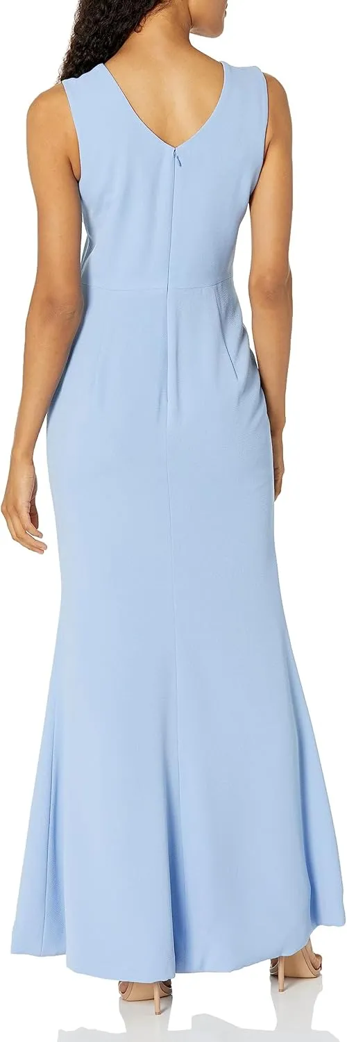 Dress the Population Women's Sandra Plunging Thick Strap Solid Gown with Slit Dress