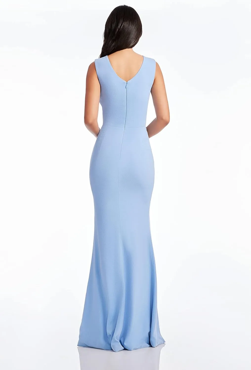 Dress the Population Women's Sandra Plunging Thick Strap Solid Gown with Slit Dress
