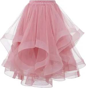 DRESSTELLS Tulle Skirts for Women, A Line Elastic Waist Tiered Layered Puffy Midi Long Party Tutu Skirt