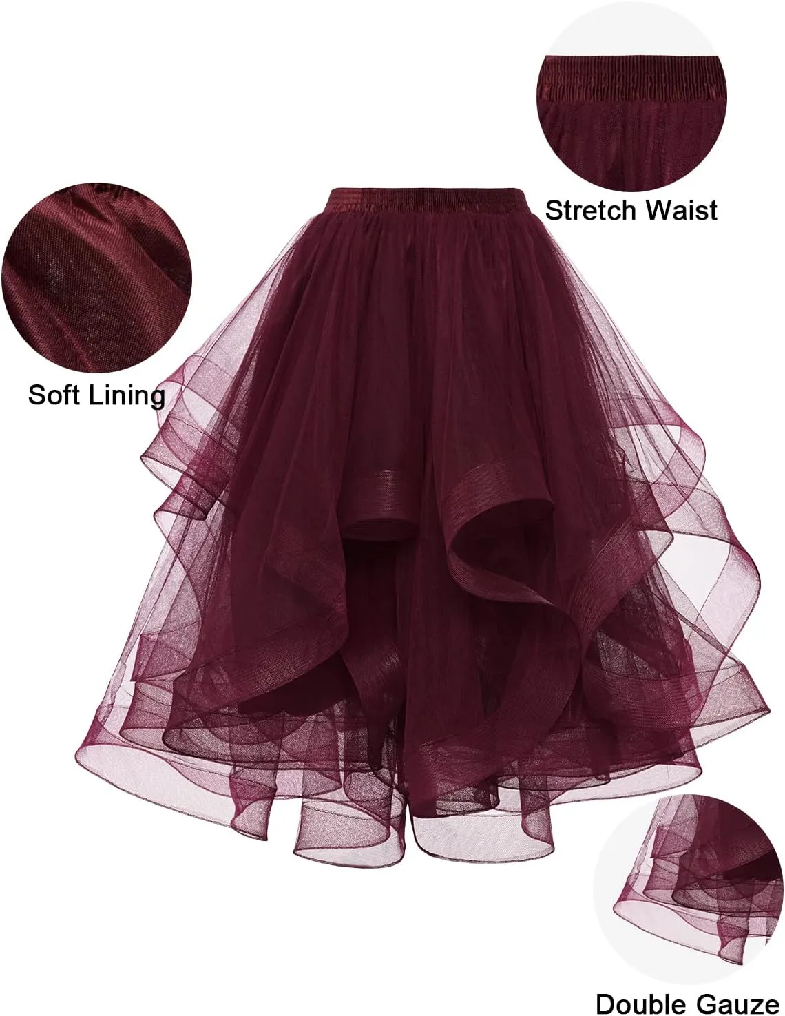 DRESSTELLS Tulle Skirts for Women, A Line Elastic Waist Tiered Layered Puffy Midi Long Party Tutu Skirt
