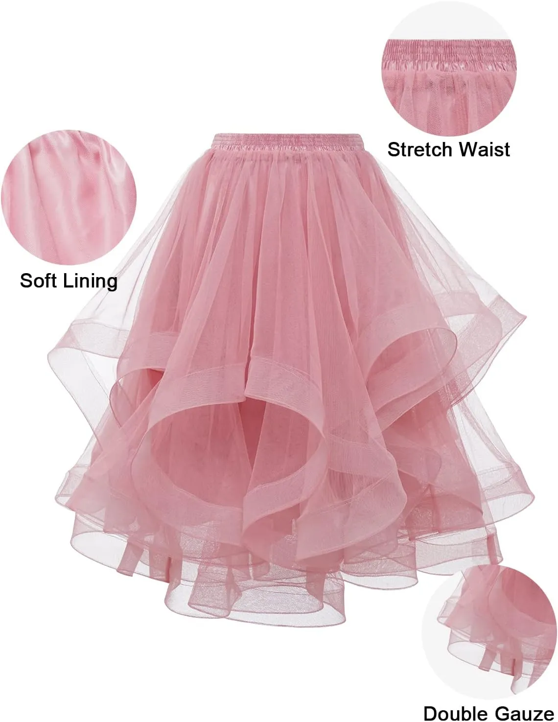 DRESSTELLS Tulle Skirts for Women, A Line Elastic Waist Tiered Layered Puffy Midi Long Party Tutu Skirt