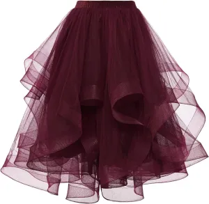 DRESSTELLS Tulle Skirts for Women, A Line Elastic Waist Tiered Layered Puffy Midi Long Party Tutu Skirt