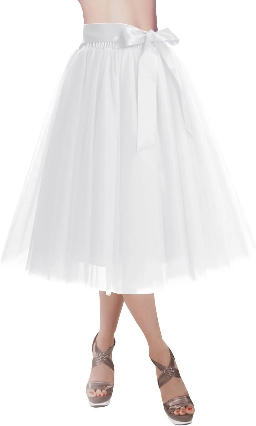 DRESSTELLS Womens Tulle Skirt A Line Tulle Dress Tutu Skirts Knee Length Adult Layered Short Prom Party Midi Skirt