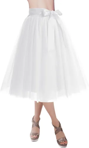 DRESSTELLS Womens Tulle Skirt A Line Tulle Dress Tutu Skirts Knee Length Adult Layered Short Prom Party Midi Skirt