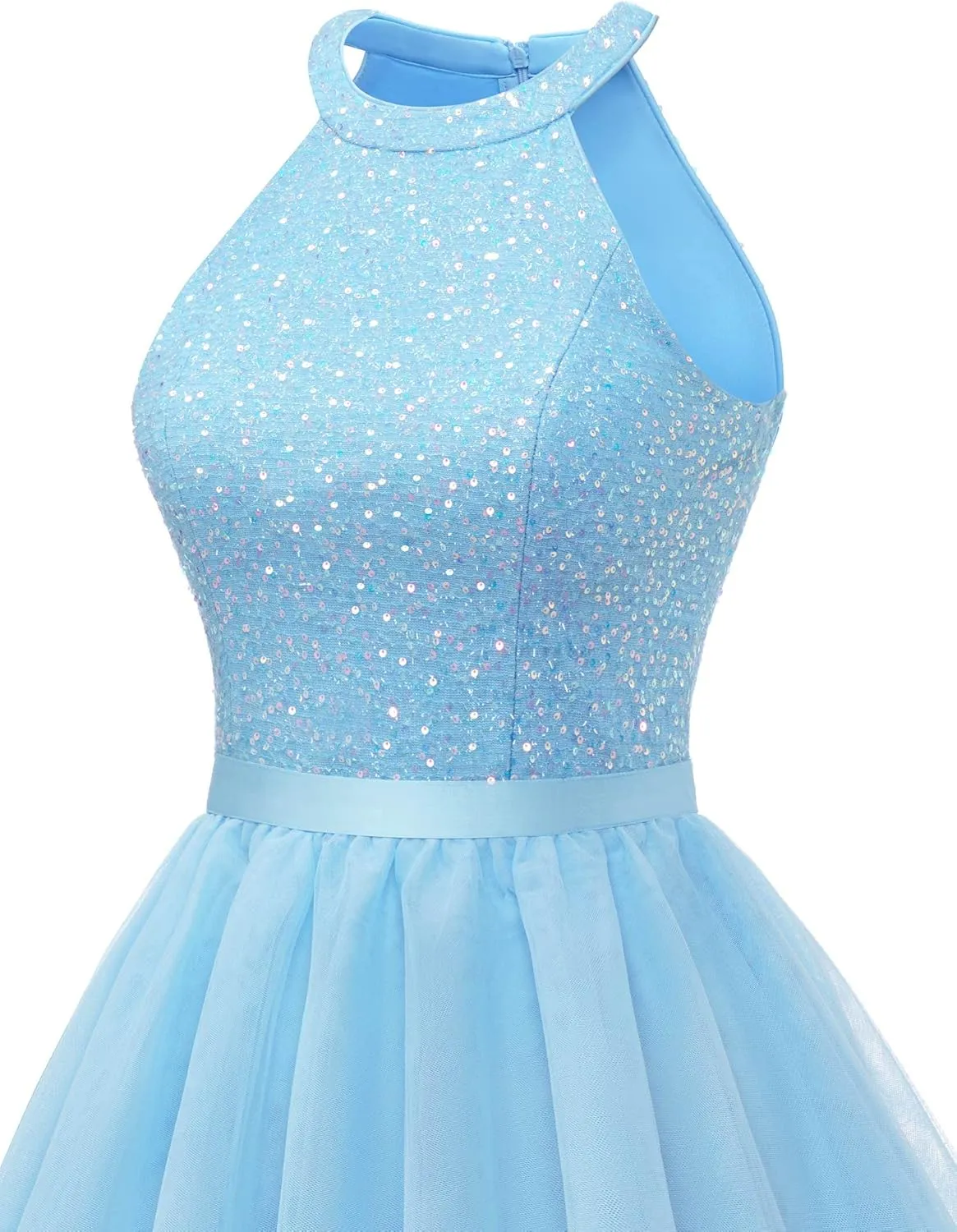 Dressystar Women's Short Halter Cocktail Party Dress Lace Tulle Prom Gown