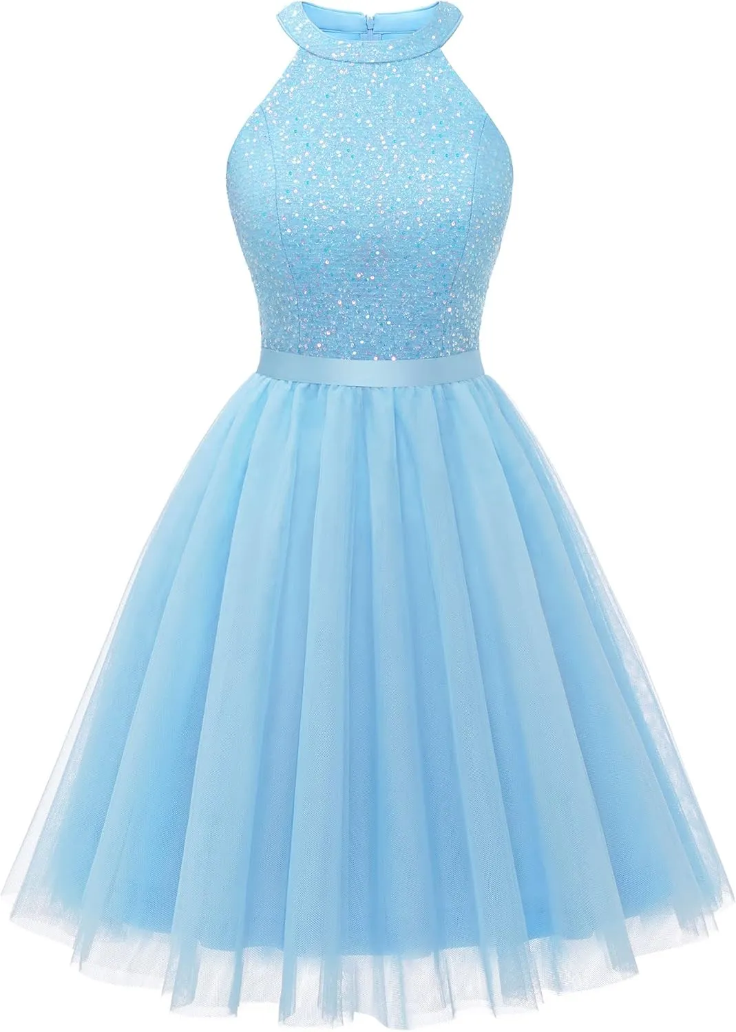 Dressystar Women's Short Halter Cocktail Party Dress Lace Tulle Prom Gown