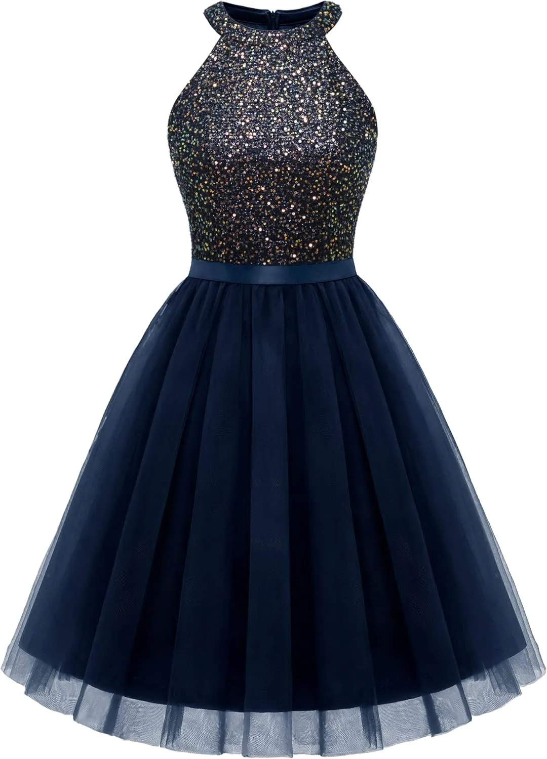 Dressystar Women's Short Halter Cocktail Party Dress Lace Tulle Prom Gown